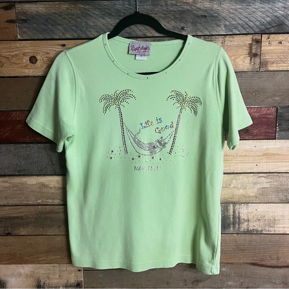 Right‎ Angle Sportswear Green Naples Florida Bling Tee Size Small